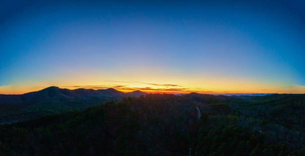 Aerial panorama of the sunset in the Arkansas Mountains